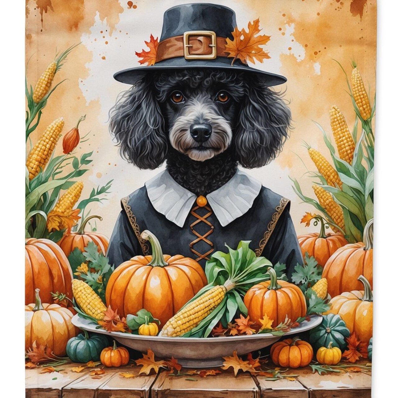 Edge Collections - 28" x 40" - Multicolor - Black Poodle Thanksgiving House Flag - 1 Piece